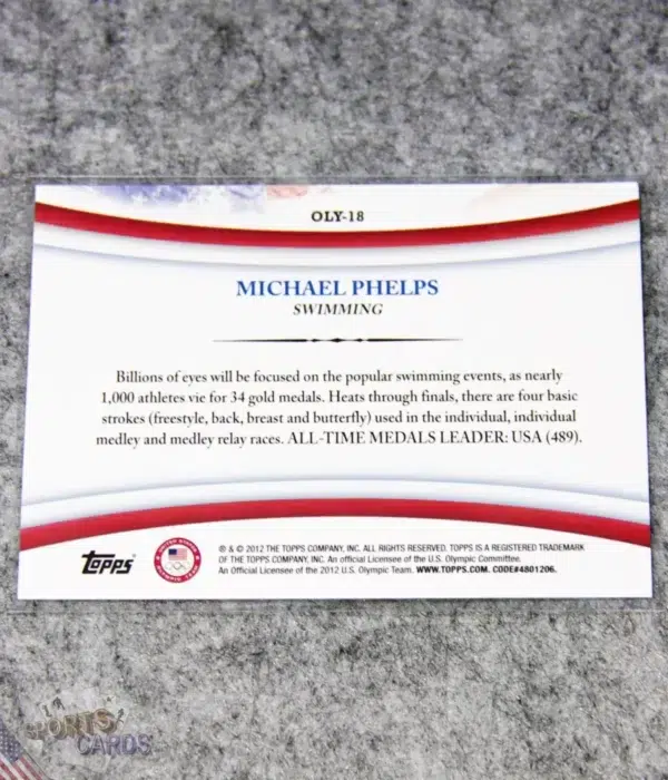 Alternative view of 2012 Michael Phelps #OLY-18 Topps US Olympic Team - Games of the XXX Olympiad