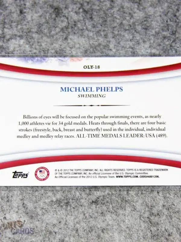 2012 Michael Phelps #OLY-18 Topps US Olympic Team - Games of the XXX Olympiad-back