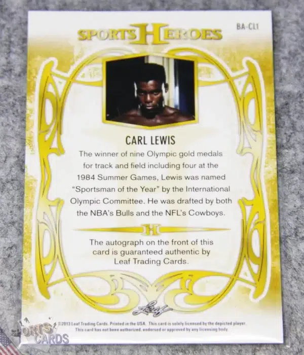 2013 Carl Lewis #BA-CL1 Leaf Sports Hero's Authentic Signature-back