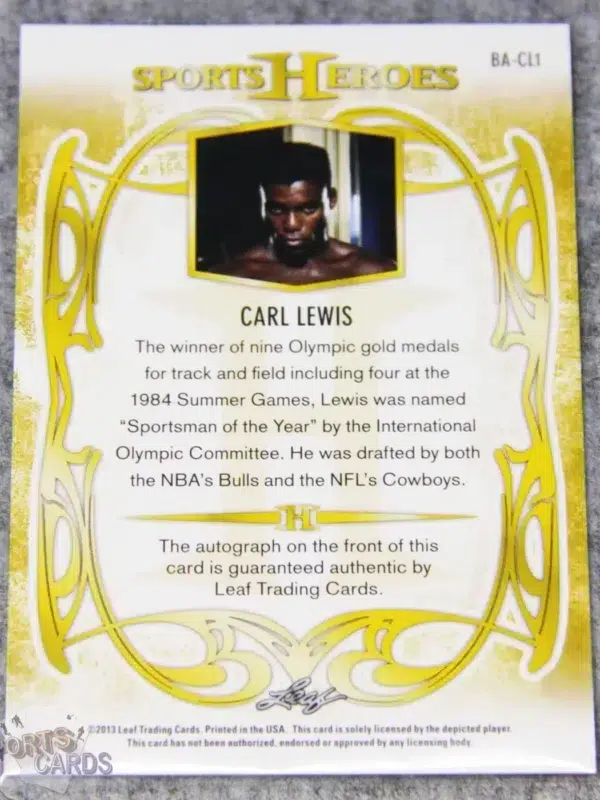 2013 Carl Lewis #BA-CL1 Leaf Sports Hero's Authentic Signature-back