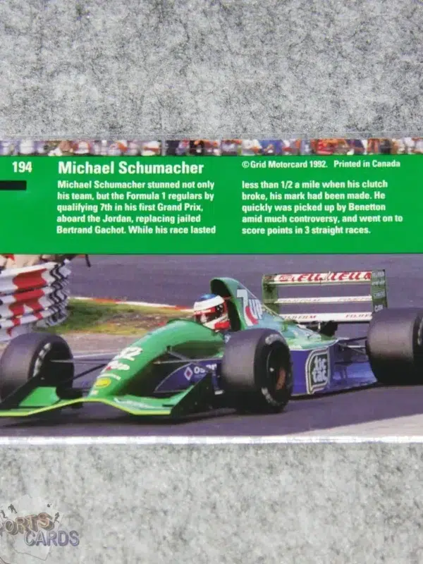 Alternative view of 1992 Michael Schumacher #194 Grid F1 Debut in Spa Seven time World Champion RC