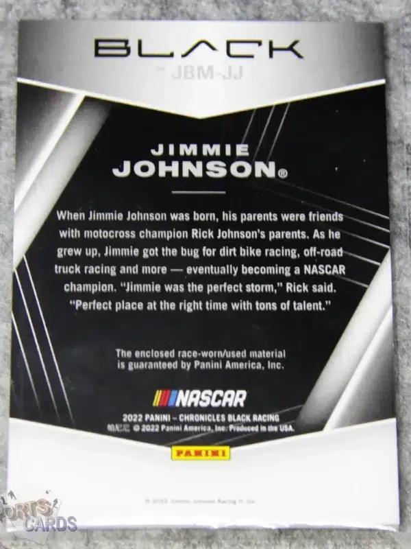 2022 Jimmie Johnson #JBM-JJ Panini Nascar Chronicles Jet Black Relics-back