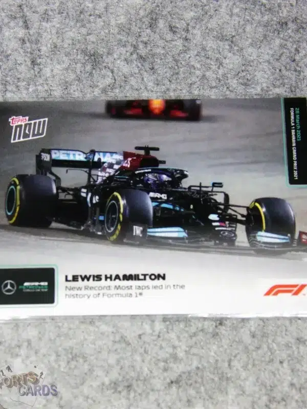 2021 Lewis Hamilton #1 Topps Now Most Laps Led in F1 History-front