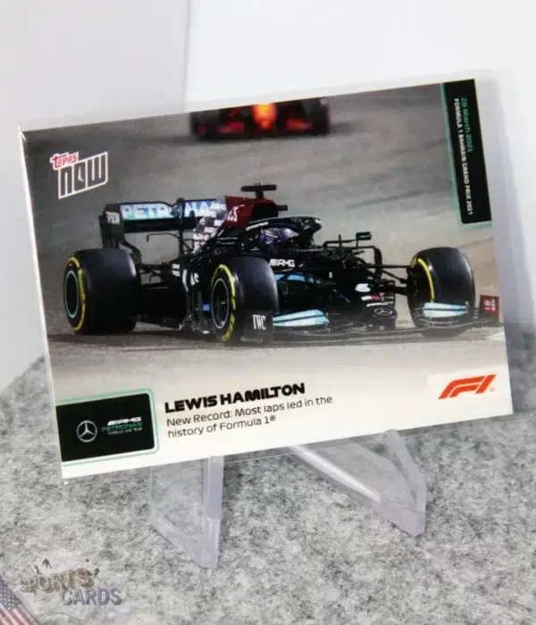 2021 Lewis Hamilton #1 Topps Now Most Laps Led in F1 History-stand