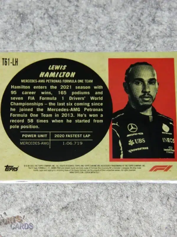 Alternative view of 2021 Lewis Hamilton #T61-LH Topps Chrome F1 1961 Car W12 E Perfomance Refractor SP