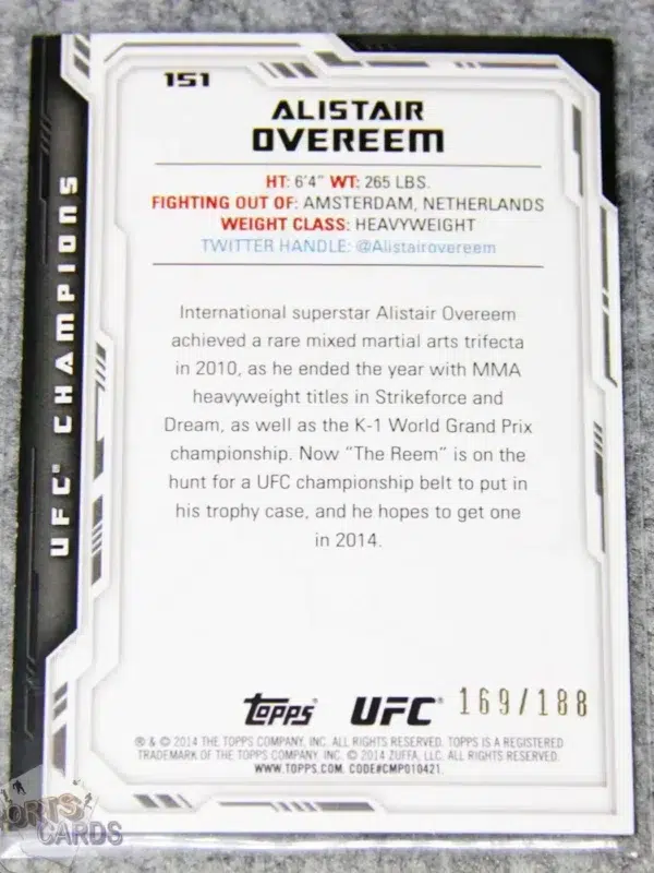 2014 Alistair Overeem #151 Topps UFC Champions Black Refractor /188-back