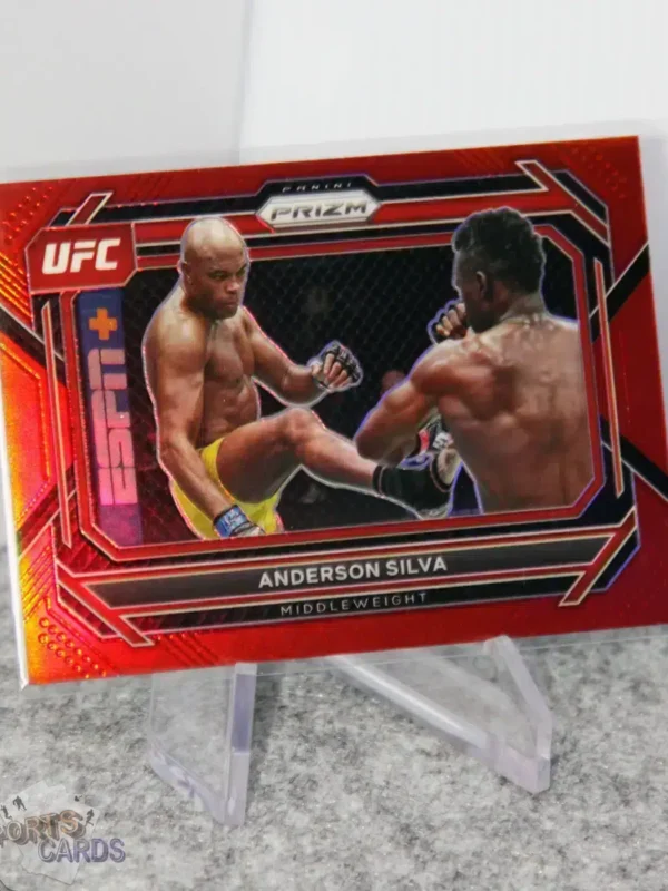 2023 Anderson Silva #76 Panini Prizm UFC ESPN+ Red Prizm /199 - Afbeelding 3