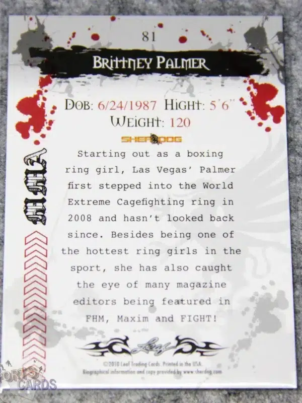 2010 Brittney Palmer #81 Leaf MMA-back