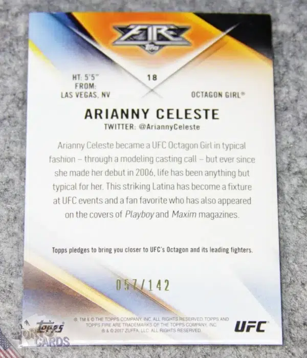Alternative view of 2017 Arianny Celeste #18 Topps UFC Fire Octagon Girl Red Refractor /142