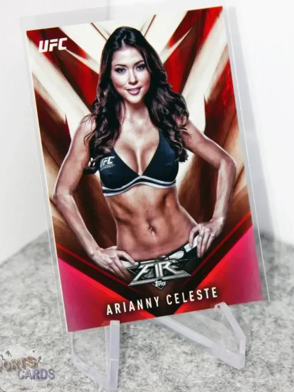 2017 Arianny Celeste #18 Topps UFC Fire Octagon Girl Red Refractor /142 - Afbeelding 3