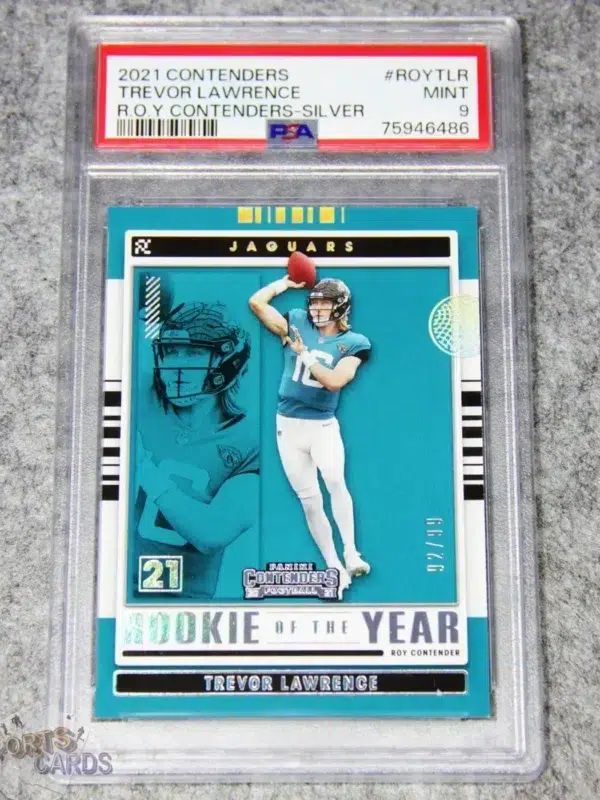 2021 Trevor Lawrence #ROY-TLR Panini Contenders Rookie of the Year Silver /99 PSA 9 MINT-front