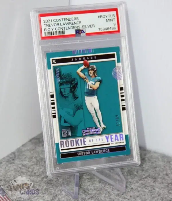 2021 Trevor Lawrence #ROY-TLR Panini Contenders Rookie of the Year Silver /99 PSA 9 MINT-stand