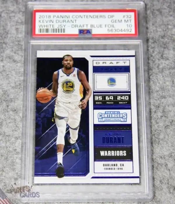 2018-19 Kevin Durant #32 Panini Contenders Draft Picks Blue Foil White Jersey Parallel PSA 10 GEM MT POP 1-front