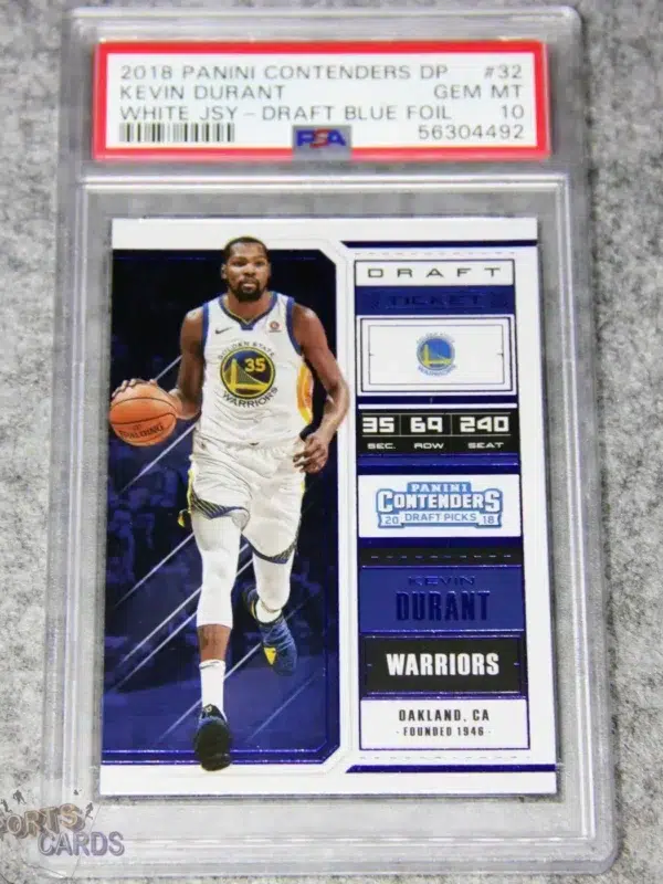 2018-19 Kevin Durant #32 Panini Contenders Draft Picks Blue Foil White Jersey Parallel PSA 10 GEM MT POP 1-front