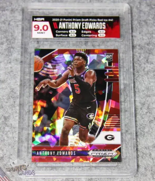 2020-21 Anthony Edwards #41 Panini Prizm Draft Picks Red Ice Prizm RC HGA 9 MT-front