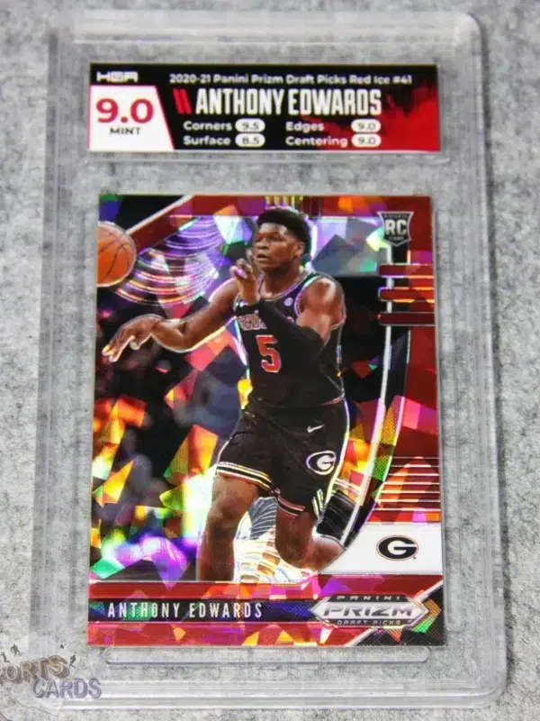 2020-21 Anthony Edwards #41 Panini Prizm Draft Picks Red Ice Prizm RC HGA 9 MT-front