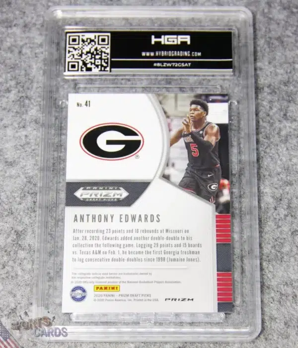 2020-21 Anthony Edwards #41 Panini Prizm Draft Picks Red Ice Prizm RC HGA 9 MT-back