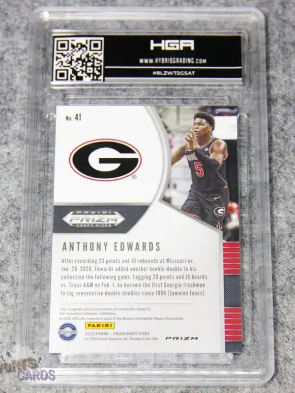 2020-21 Anthony Edwards #41 Panini Prizm Draft Picks Red Ice Prizm RC HGA 9 MT-back