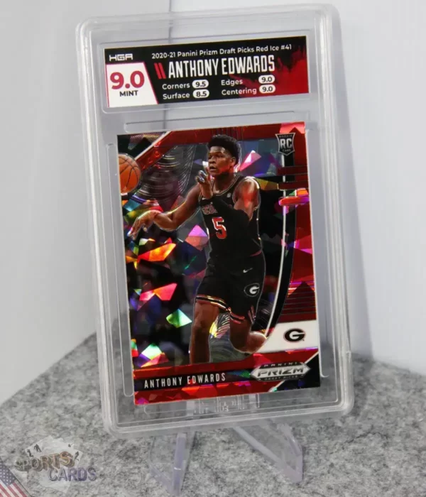 2020-21 Anthony Edwards #41 Panini Prizm Draft Picks Red Ice Prizm RC HGA 9 MT-stand