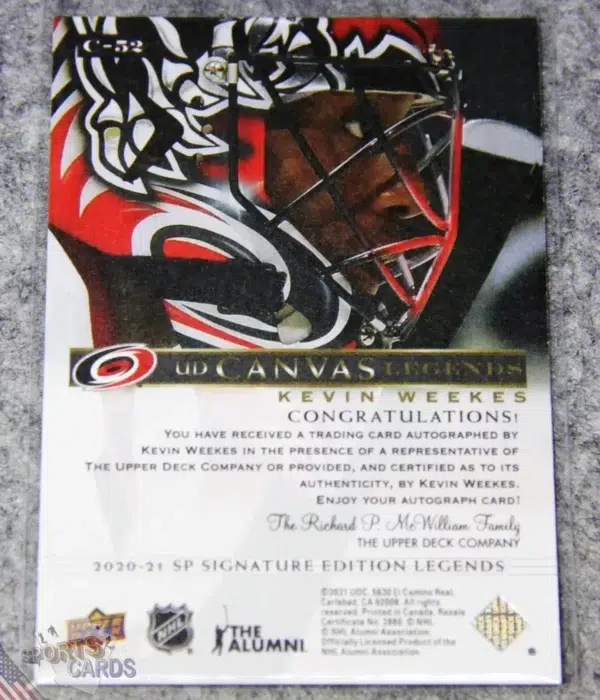 Alternative view of 2020-21 Kevin Weekes #C-52 Upper Deck SP Signature Edition Legends UD Canvas Legends Auto