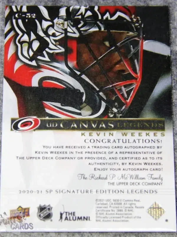 Alternative view of 2020-21 Kevin Weekes #C-52 Upper Deck SP Signature Edition Legends UD Canvas Legends Auto