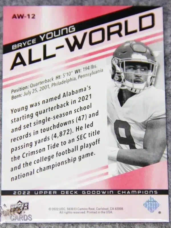 2022 Bryce Young #AW-12 Upper Deck Goodwin Champions All-World Red Parallel /299-back
