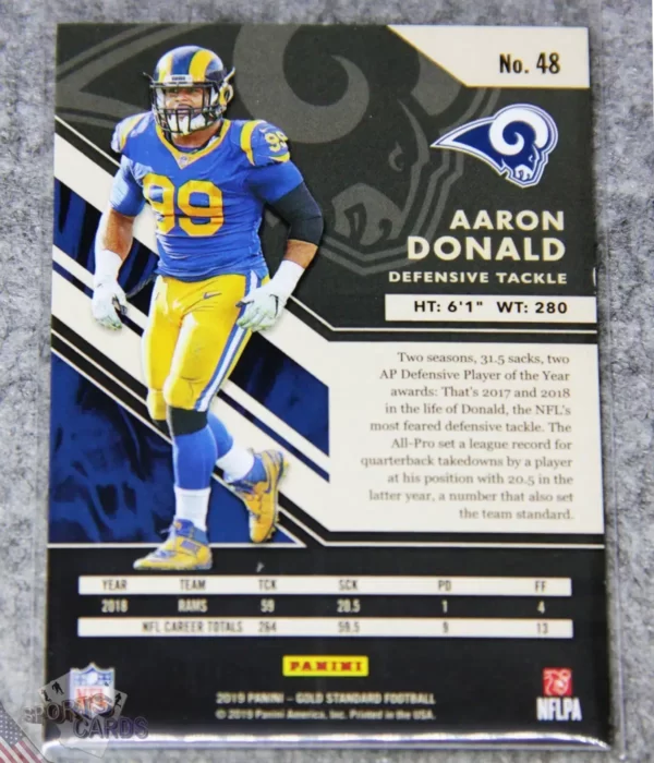 Alternative view of 2019 Aaron Donald #48 Panini Gold Standard Rose Gold Parallel /25
