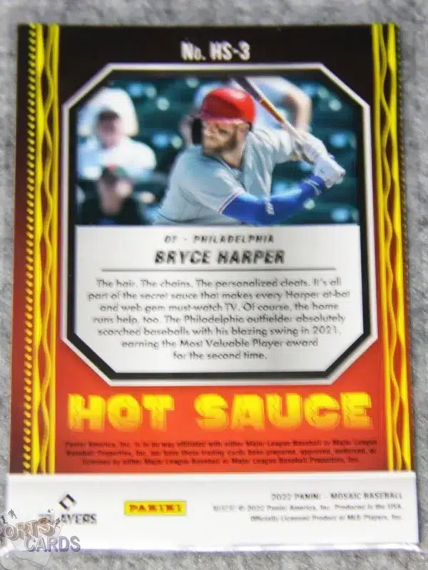 Alternative view of 2022 Bryce Harper #HS-3 Panini Mosaic Hot Sauce