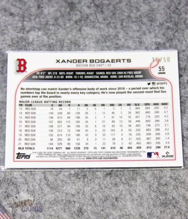 2022 Xander Bogaerts #55 Topps Chrome Gold Wave Refractor /50-back