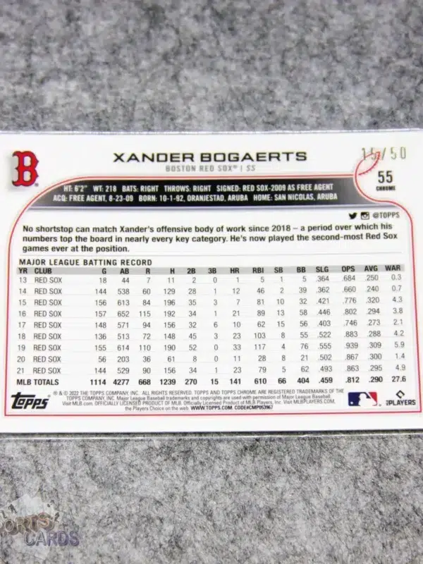 2022 Xander Bogaerts #55 Topps Chrome Gold Wave Refractor /50-back