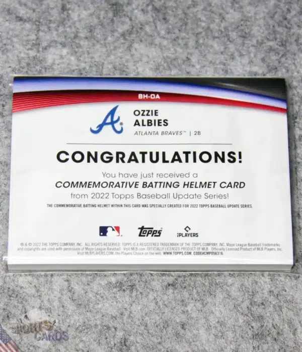 Alternative view of 2022 Ozzie Albies #BH-OA Topps Update Commemorative Batting Helmet