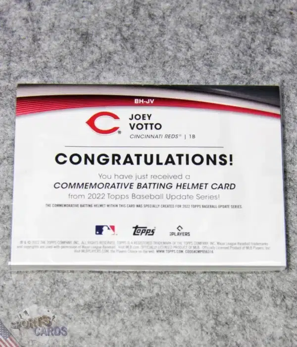 Alternative view of 2022 Joey Votto #BH-JV Topps Update Commemorative Batting Helmet