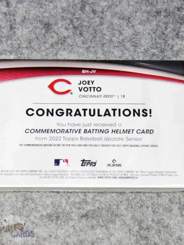 Alternative view of 2022 Joey Votto #BH-JV Topps Update Commemorative Batting Helmet