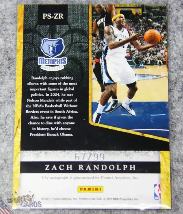 2011-12 Zach Randolph #PS-ZR Panini Private Signings Autograph /99-back