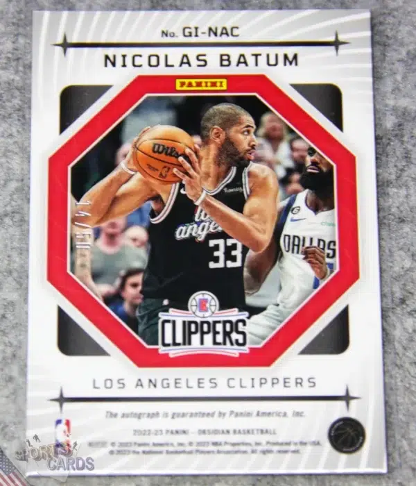 2022-23 Nicolas Batum #GI-NAC Panini Obsidian Galaxy Ink Orange Electric Etch Auto /50-back