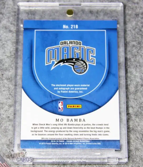 2018-19 Mo Bamba #218 Panini Crown Royale Silhouettes Jumbo Jersey RPA Autograph RC /199-back