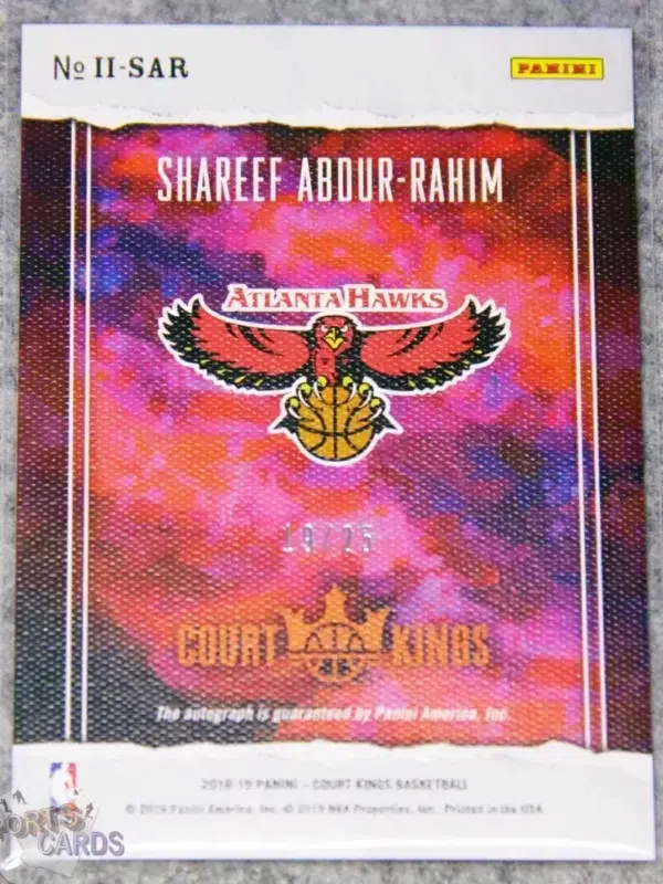 2018-19 Shareef Abdur-Rahim #II-SAR Panini Court Kings Impressionist Ink Auto Sapphire /25-back
