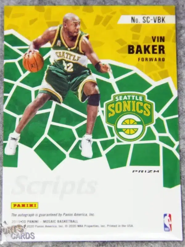 2019-20 Vin Baker #SC-VBK Panini Mosaic Scripts Silver Prizm Autograph-back