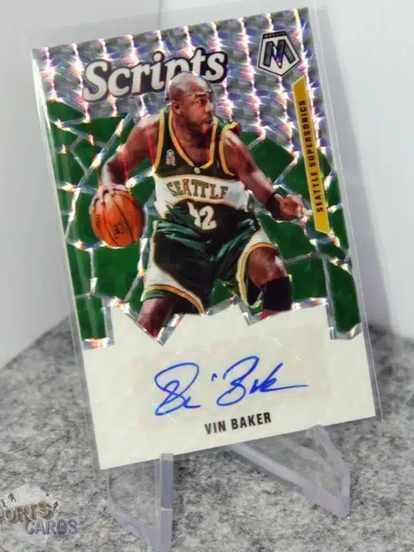 2019-20 Vin Baker #SC-VBK Panini Mosaic Scripts Silver Prizm Autograph-stand