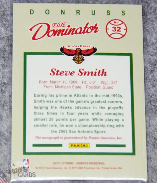 2014-15 Steve Smith #32 Panini Donruss Elite Dominator Signatures /149-back