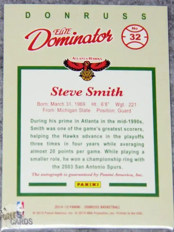 2014-15 Steve Smith #32 Panini Donruss Elite Dominator Signatures /149-back