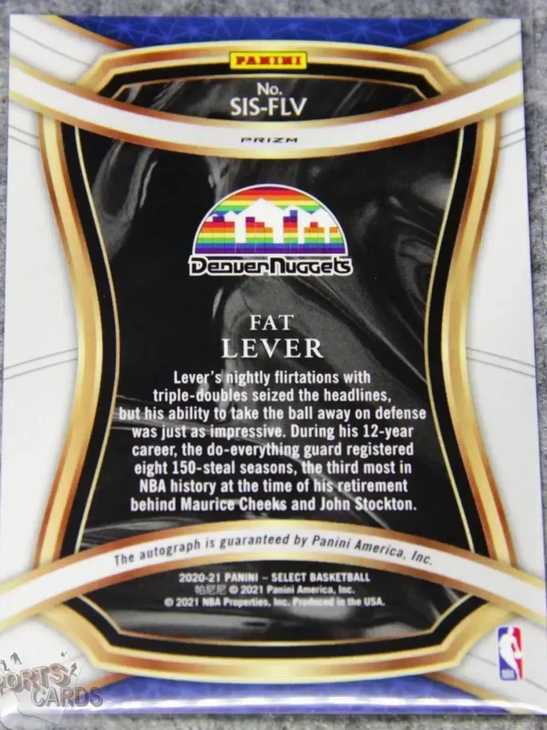 2020-21 Fat Lever #SIS-FLV Panini Select Signature Selections Silver Prizm Autograph-back