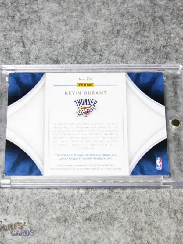 2015-16 Kevin Durant #24 Panini Immaculate Collection Dual Game Used Patch /75-back