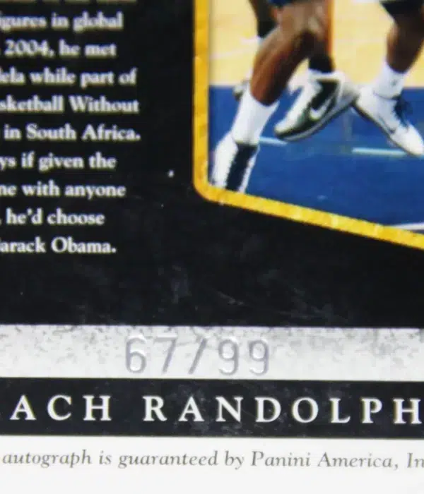2011-12 Zach Randolph #PS-ZR Panini Private Signings Autograph SN#67 - detail