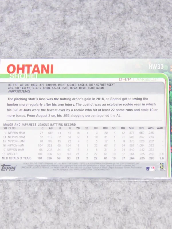 2019 Shohei Ohtani #HW33 Topps Holiday All-Star Rookie Cup - back