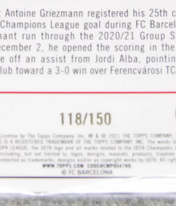 2020-21 Antoine Griezmann #13 Topps Merlin UEFA Champions League Mini Diamond Refractor SN#118 - detail