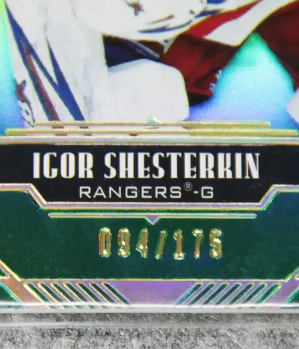 2020-21 Igor Shesterkin #51 Upper Deck Stature Green Parallel SN#94 - detail
