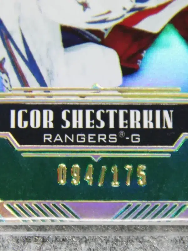 2020-21 Igor Shesterkin #51 Upper Deck Stature Green Parallel SN#94 - detail