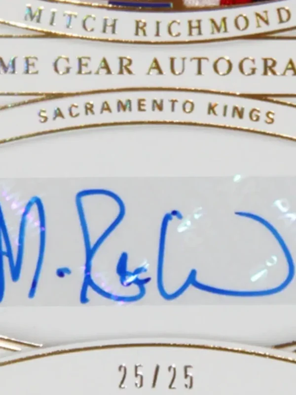 2021-22 Mitch Richmond #GGA-MRM Panini National Treasures Game Gear Autographs SN#25 - detail