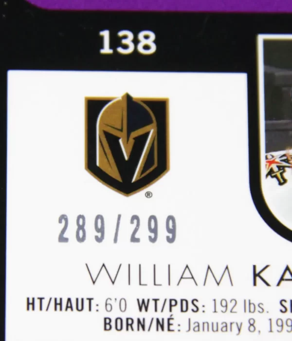 2021-22 William Karlsson #138 Upper Deck O-Pee-Chee Platinum Violet Pixels SN#289 - detail